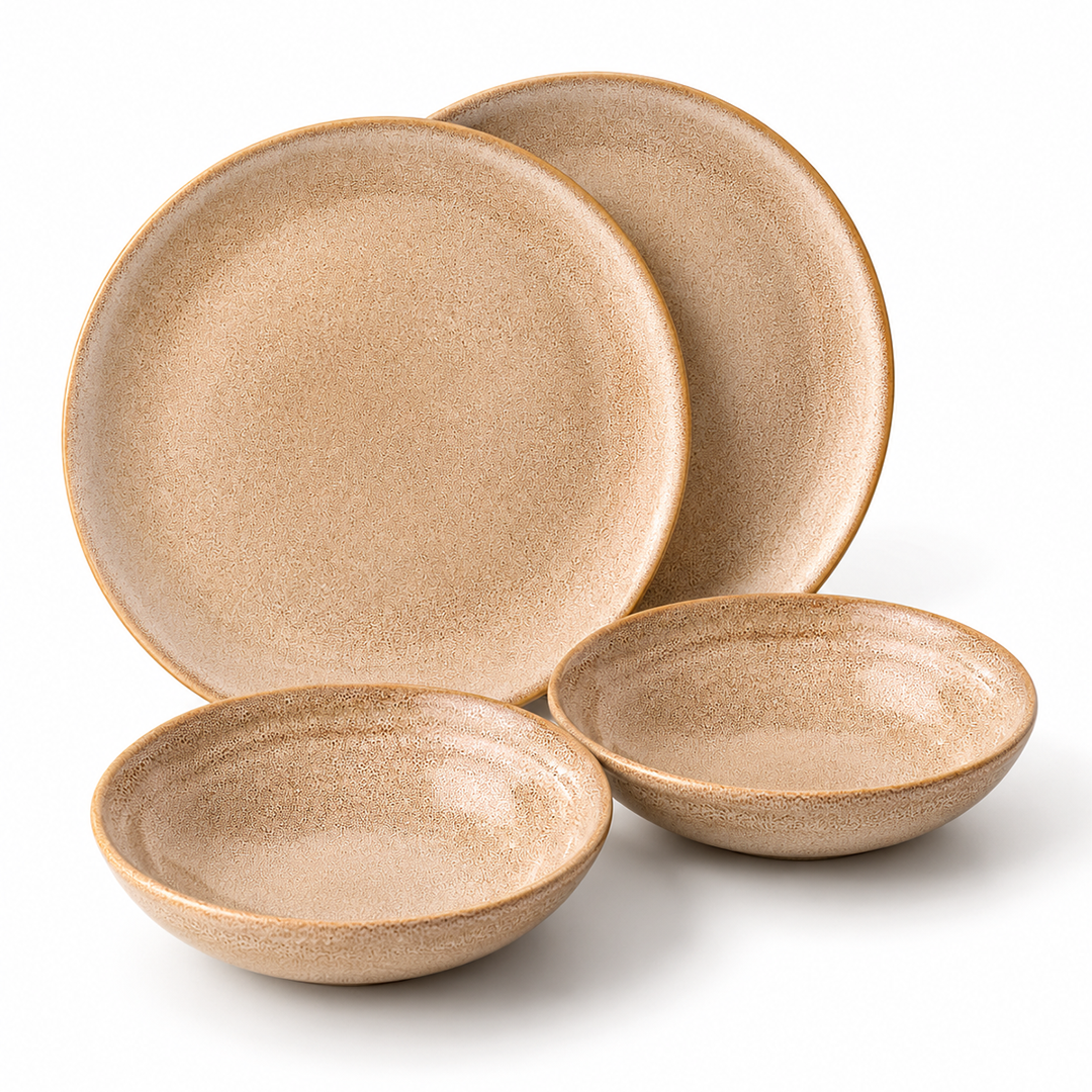 Rustic Facet and Flow Collection Plate&Bowl (2 Dinner Plate + 2 Pasta Bowl) Freebie