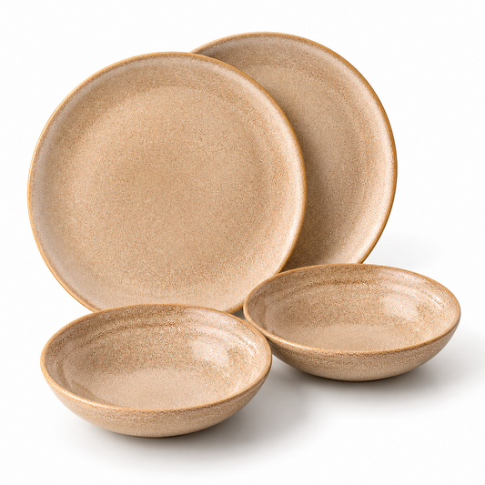 Rustic Facet and Flow Collection Plate&Bowl (2 Dinner Plate + 2 Pasta Bowl) Freebie