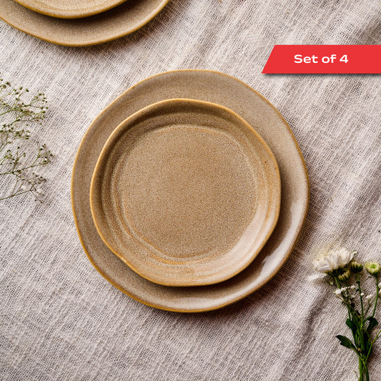 Rustic Facet and Flow Collection Plate Set (2 Dinner Plates + 2 Quarter Plates)