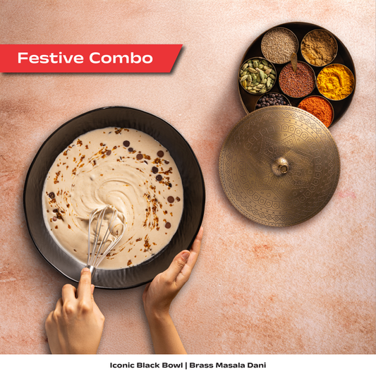 FESTIVE COMBO - Brass Masala Dani + Black Bowl
